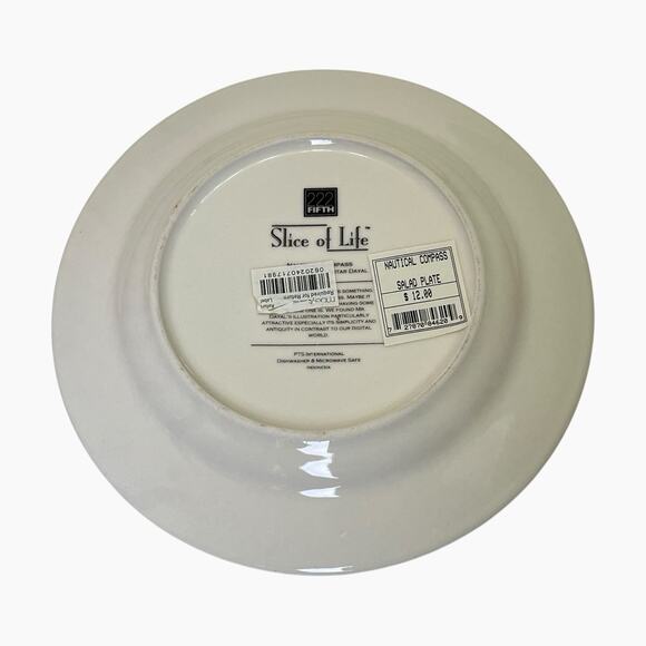 222 Fifth Slice Of Life Nautical Compass Salad Plate Decorative Black White - Picture 5 of 7